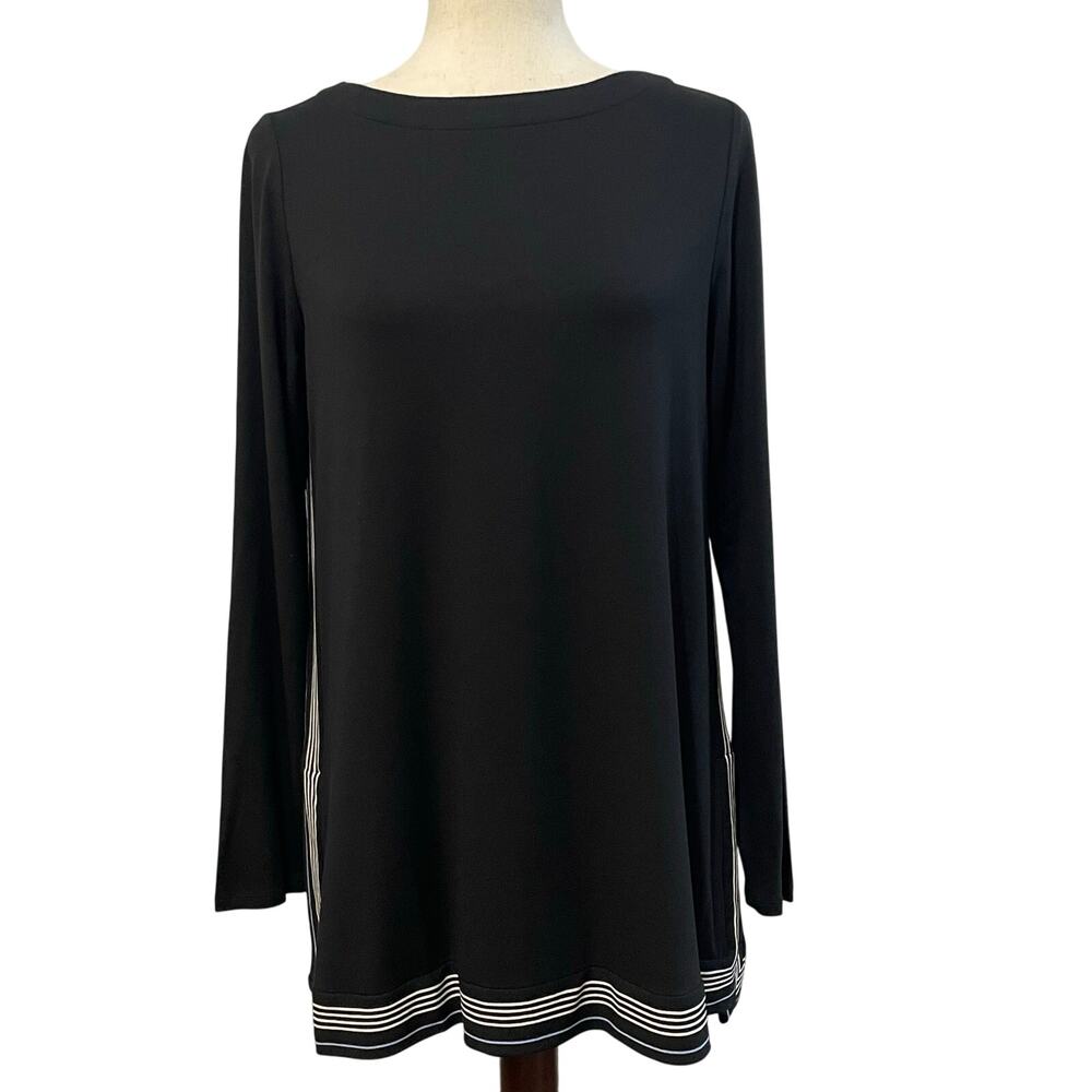 J. Jill Everwear Tunic Long Sleeve Boat Neck Stripe Black Women's Small NWT